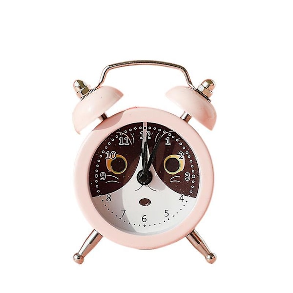 Tyst liten skrivbordsväckarklocka, Tystgående, Batteridriven, Quartz-urverk HD-glas klocka, Lämplig för sovrum vardagsrum barnkatt-serien - Rosa
