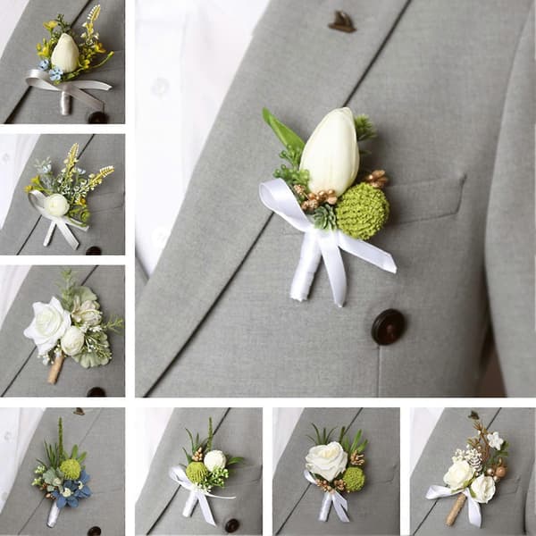 Kunstig Korsasje og Knapphullsblomstsett for Formelle Arrangementer og Brudefester E