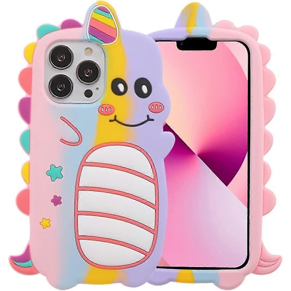 3D Unicorn Skal för iPhone 14 Pro, 3D Sött Tecknat Barn Flickor Kvinnor Unicorn Form Mjukt Silikonskal för Telefon Regnbåge