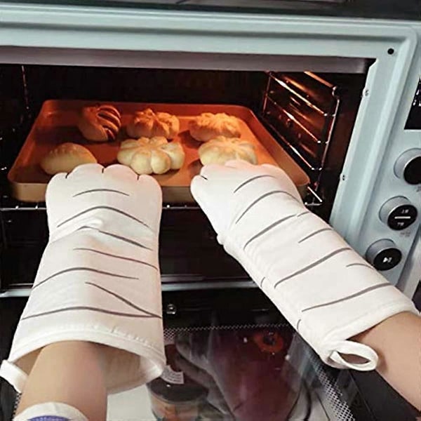 2 stk. Kattepoter Grytekluter Kattepoter Lange Grytehansker Mikrobølgeovn Varmebestandige Sklisikre Hansker Bomull Bakeisolasjonshansker for Grilling & Baking Hansker