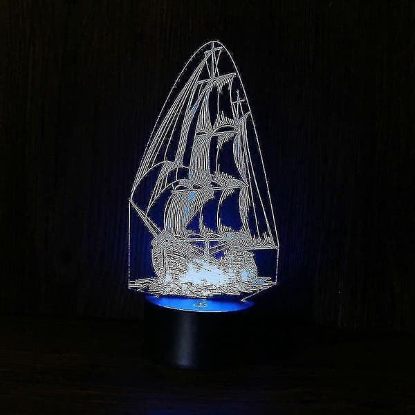 Seilbåt 3D LED nattlys Barnerom Bordlampe
