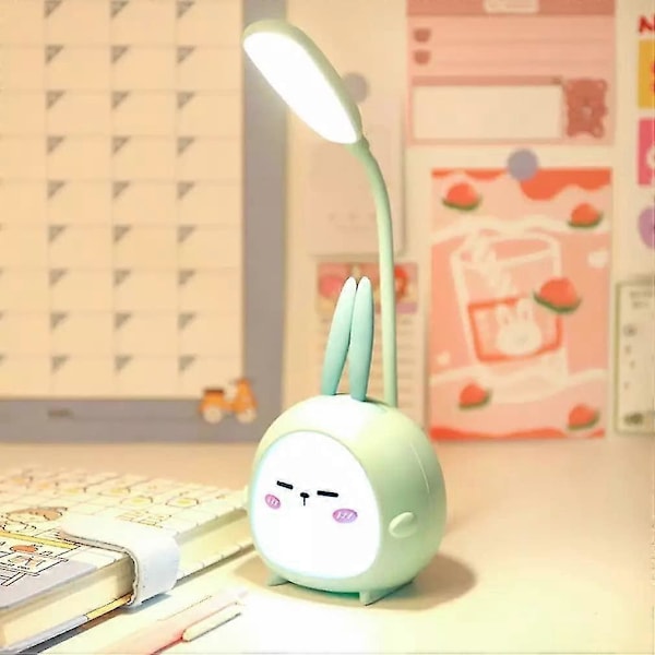 Bærbar LED Skrivebordslampe med Natlys Sød Kanin Sammenklappelig USB Opladning Læselampe til Soveværelse Børn Sengelampe Studie (grøn kanin)