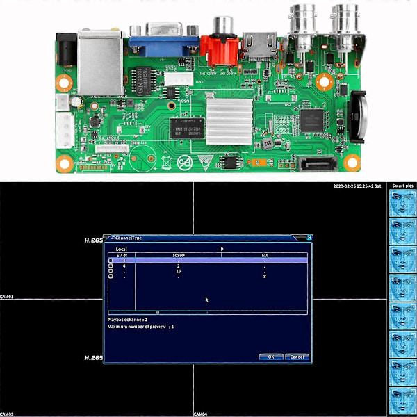 H.265X 4CH 1080P IP DVR -kortti XMEYE NVR 4 kanavaa 6 IN 1 AHD TVI CVI Hybrid DVR -tallennuskortti
