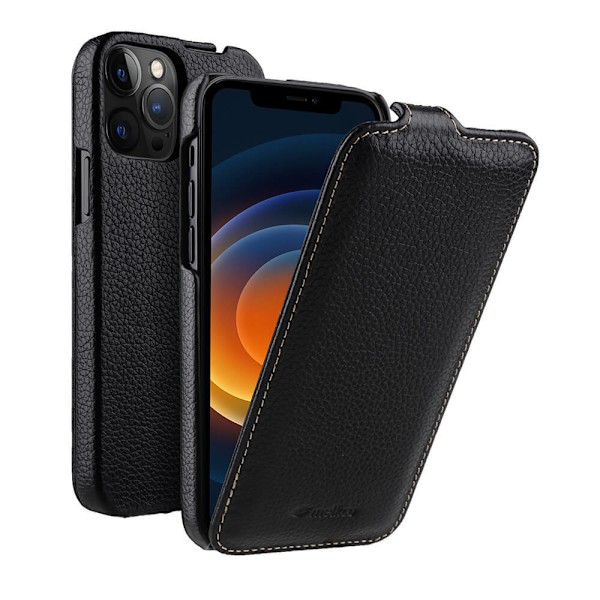 MELKCO Magnetiskt Telefonfodral för iPhone Vertikalt Flip Läder + PC Stötsäkert Skyddsfodral - Grön Black 13 Pro Max