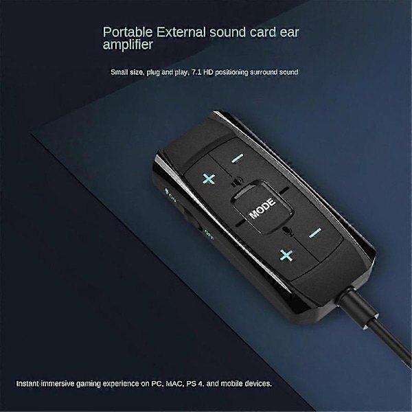 Eksternt lydkort 7.1 Kanal 3D Lydadapter 3.5mm Gaming Headset Høretelefoner Erstatning til Desktop Notebook