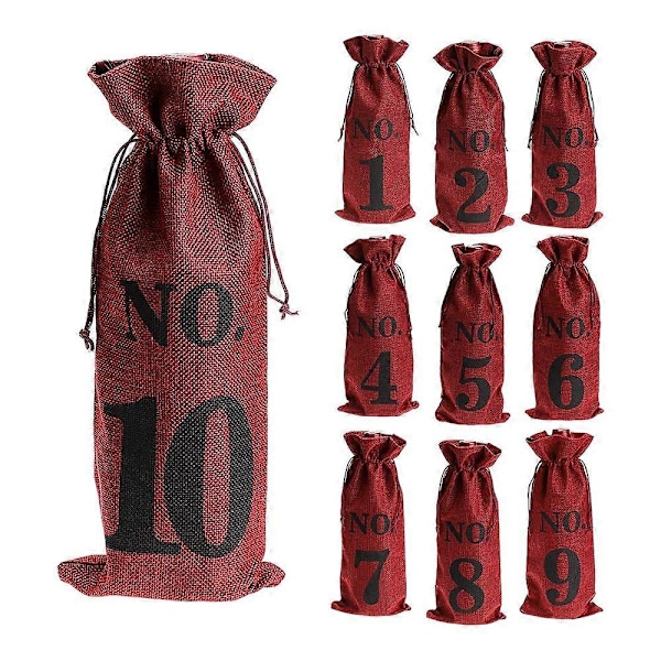 1 til 10 Jute Vinposer Blind Vin Smagning, Vinposer Bryllup Bordnumre, Vin Smagning Poser, Fest