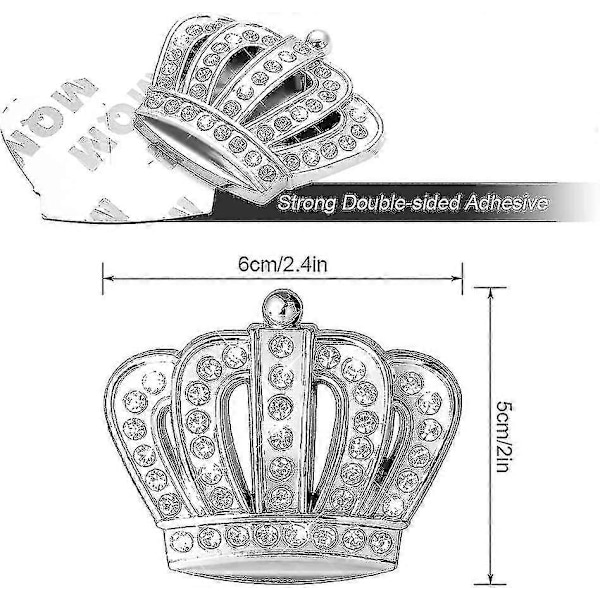 2 stk. Bling Krystal 3D Bil Emblem Badge Mærkat, Vandtæt Krom Metal Krone Bil Mærkat