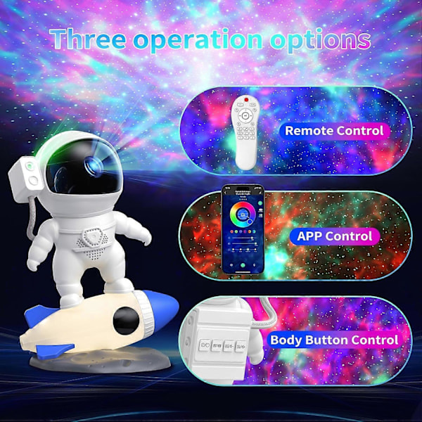 Astronautti Galaxy Projektori, Tähtisumun Projektori Rakettilampulla, Yövalot LED Tähtiprojektori Makuuhuoneeseen, Kaukosäädin, Valkoiset Äänet, Bluetooth