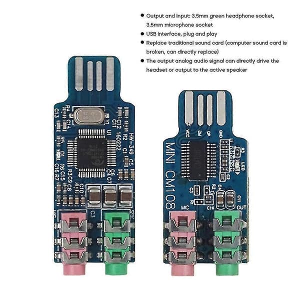 Cm108 USB Lydkort Chip Driver-fri Computer Eksternt Lydkort Modul