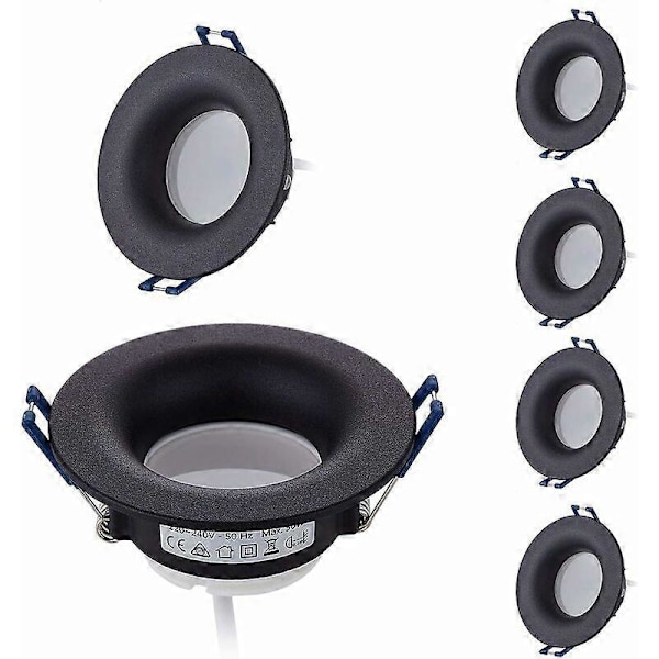 Sæt med 6 LED forsænkede spotlights komplet sort rund med GU10 pærer varm hvid modul 3000K 5W 430lm svarende til 50W IP20 dæmpbar, forsænket spotlight 68m