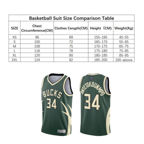 Bucks Antetokounmpo # 34 Baskettröja Sportuniform för vuxna pojkar 2XL