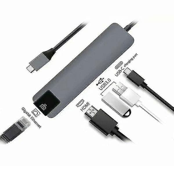 5-i-1 Usb Typ C Hub Adapter Docka Med 4k Hdmi Pd Rj45 Ethernet Lan Laddning