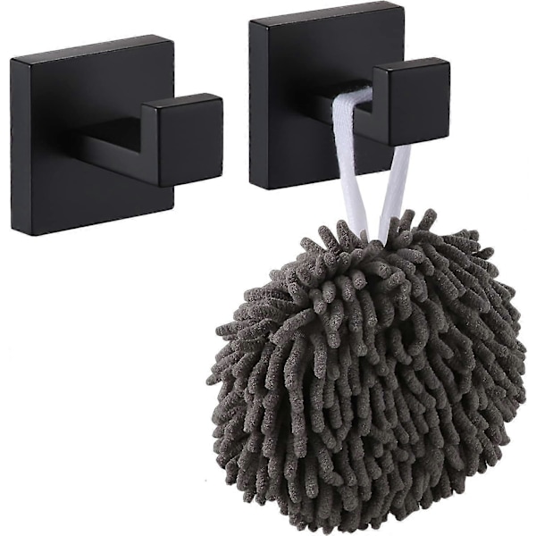 Fyrkantig Väggkrok för Badrockar 2-pack, Jackor, Badrum, Kök, Garage, Rostfritt Stål, Matt Svart