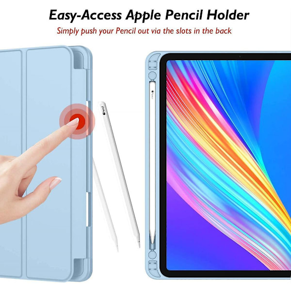 iPad Pro 12.9 tum 5:e generationen / 4:e generationen (2021 och 2020) Kompatibelt Smart Sleep-läge Pennhållare PU Läder Premium Tablet Skal (Ljusblå)