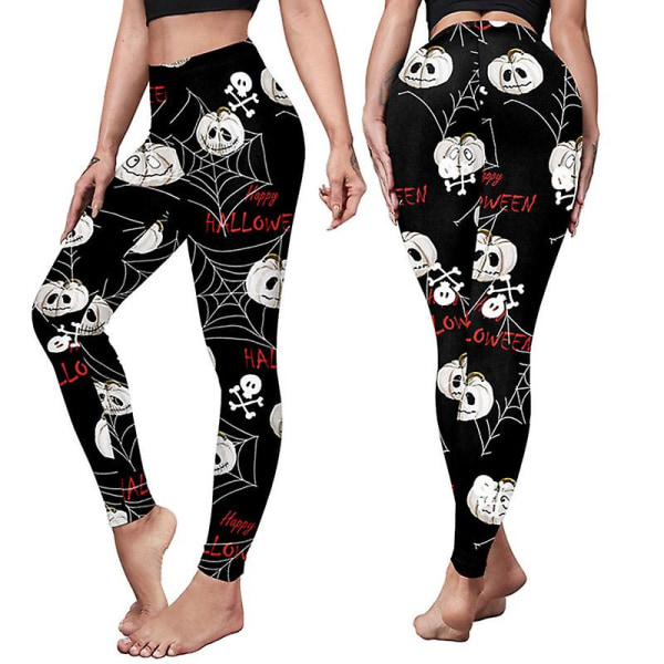 Kvinnor Halloween Leggings Pumpkin Skull High Waist Kostym Legging style 10 S