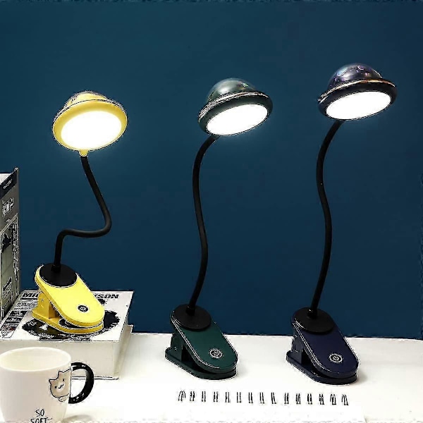Klämlampa för barn, USB-uppladdningsbar LED-läslampa med stjärnprojektion, svanhals sänglampa, 360 touch-dimning (blå)-Bra