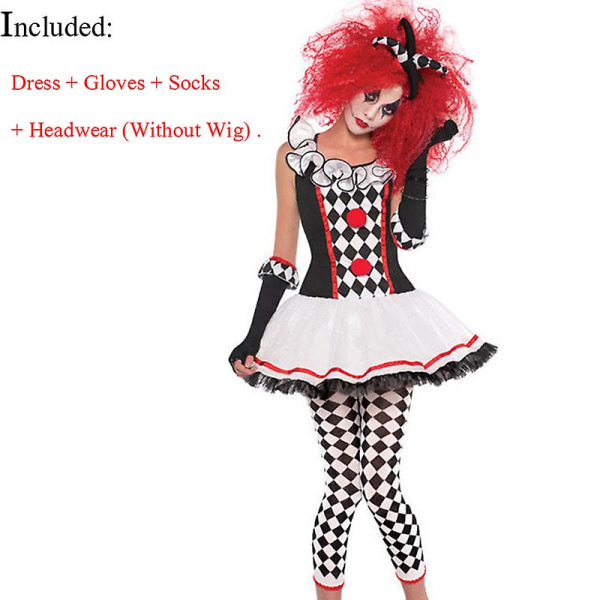 Flera Lady Circus Clown Kostym Galen stygg Harlequin Pennywise Rollspel Cosplay Carnival Halloween Fancy Party Dress Red M