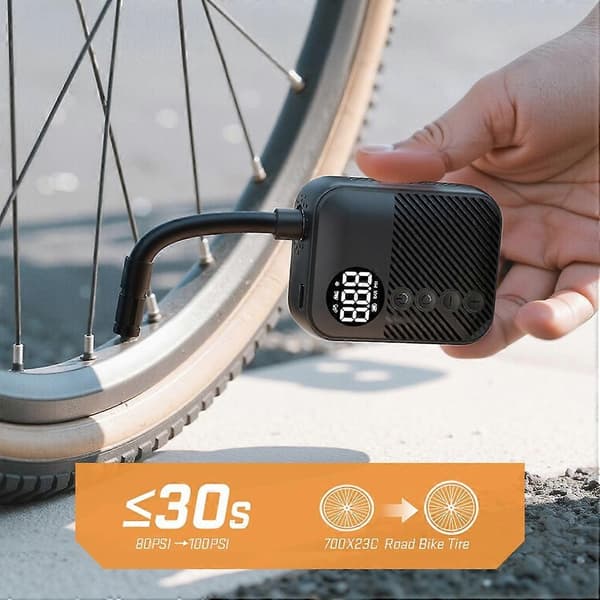 Bärbar Mini Elektrisk Cykelpump, Trådlös Däckpump med 150Psi Max Tryck, 480Mah Batteri & Digital Display Black