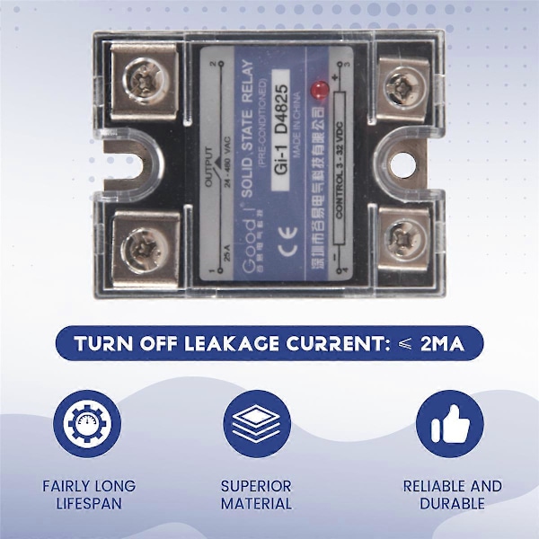 SSR 25A 3-32V DC Till 24-480V AC Enfas Solid State Relä DC Kontroll AC MGR-1 D4825 Lastspänning