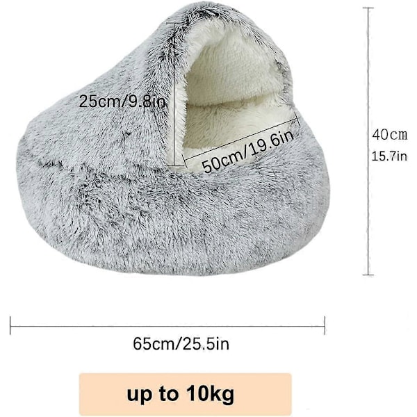 Myk Plysj Beroligende Seng for Hunder opptil 10kg, Vaskbar Anti-Angst Hundeseng, Egnet for Små og Mellomstore Hunder, (65cm, Grå - Lang Luv) Grey
