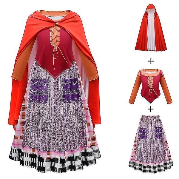 Barn Flickor Hocus Pocus Fancy Dress Cosplay Kostym Toppar + Kjol + Cape Outfit Set Halloween Party 9-10 Years