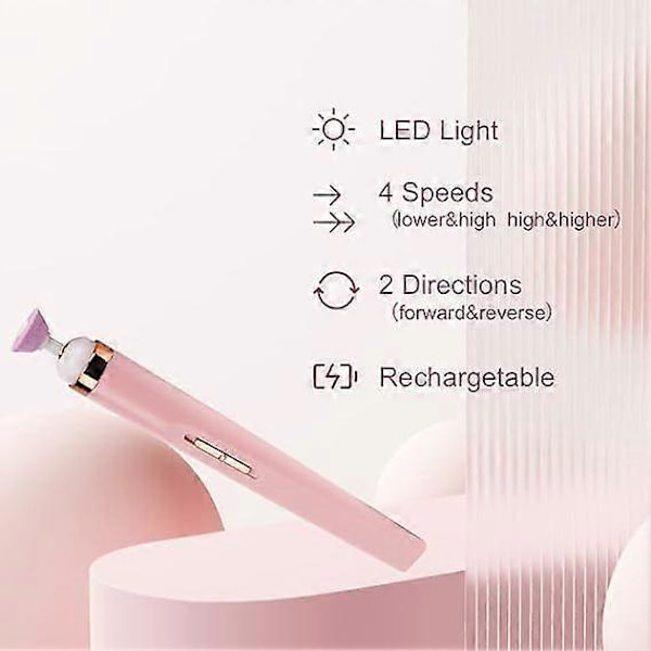 Elektrisk nagelfil med positiva och negativa 4 hastigheter, nagelbandsputsare, batteridriven manikyrset och pedikyrverktyg (Rosa)