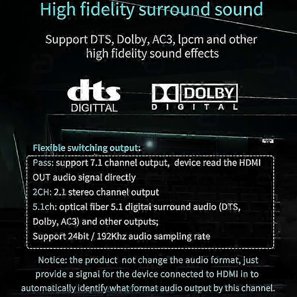 HDMI Audio Extractor HDCP CEC + Optisk TOSLINK SPDIF + 3.5mm RCA Audio Converter 4K x 2K 3D HDMI Au