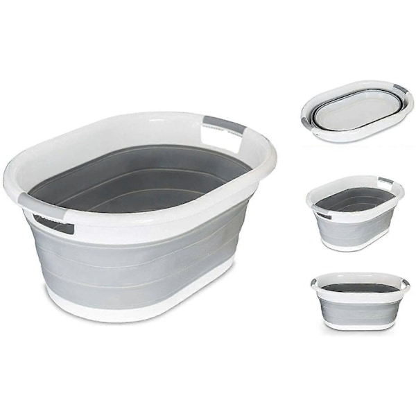 Foldbar Oval Vasketøjskurv Sammenklappelig 40 Liter Vasketøjskurv Grå