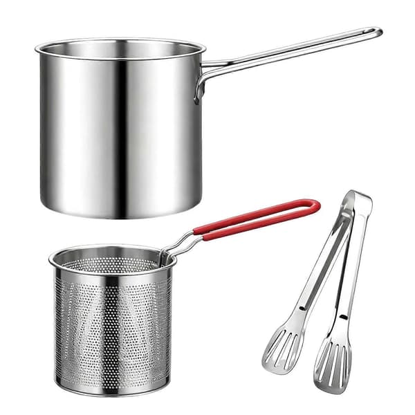 Frituregryde i rustfrit stål med si-kurv sæt, drypstativ uden rod til friturestegning 3pcs