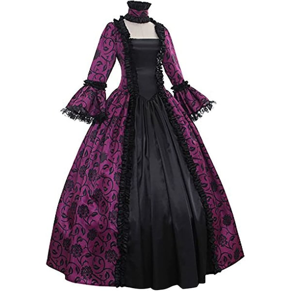 Snabb frakt Noble Klänningar Damklänning Plus Size Medeltida Balklänningar Eleganta kostymer för kvinnor viktoriansk klänning 4färgad Purple 4XL