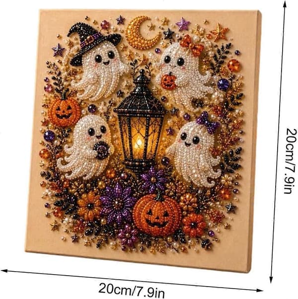 Halloween Spøgelse Perlekunst DIY-sæt, Spooky Sød 3D Diamantmaleri Håndværk til Voksne, DIY Efterår Hjemmeindretning Vægkunst, Halloween Spøgelse Perlemaleri Sæt E