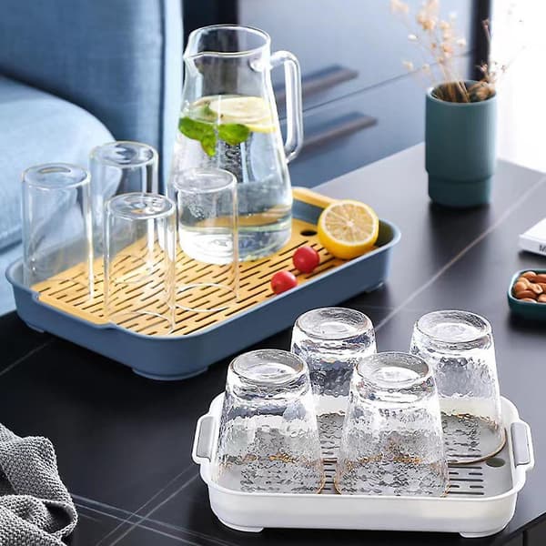 Rektangulær frugttørreplade med afløbsbakke Genanvendelige plastikkopper Afløbsbakke til hjemmekøkken Moonlight White Small size