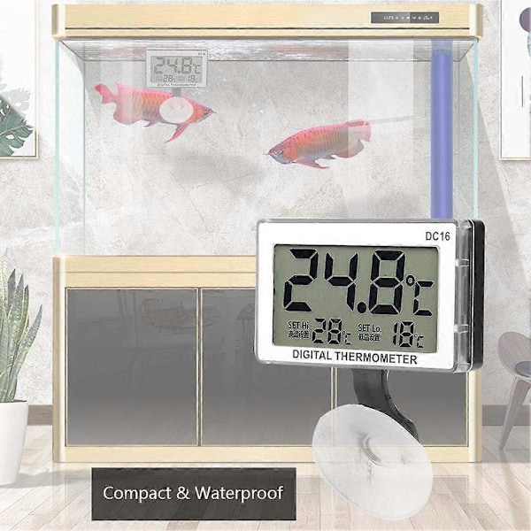 Digitalt termometer, DC16 LCD-display akvarietermometer vandtæt termometer til akvarium
