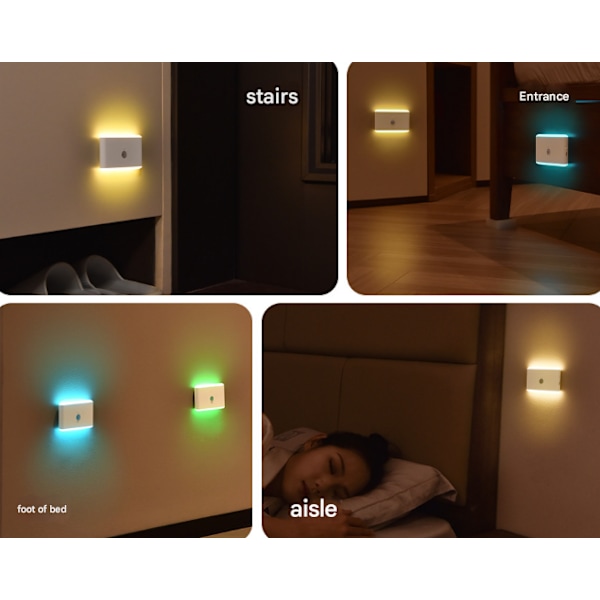 RGB sensorlys menneskekropssensorlys intelligent opladning infrarød farve magnetisk LED natlampe 2PCS