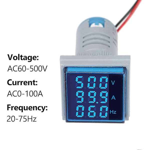 Mini Firkantet Digitalt Volt-ammeter Voltammeter Ammeter Voltmeter Cymometer Tre LED Display Spænding & Strøm & Frekvens Måler Indikator Monitor AC