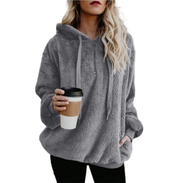 Dam Teddy Bear Huvtröjor Kappa Varm Fluffig Huvtröja Lös höst Vinter Toppar Dark Grey 3XL