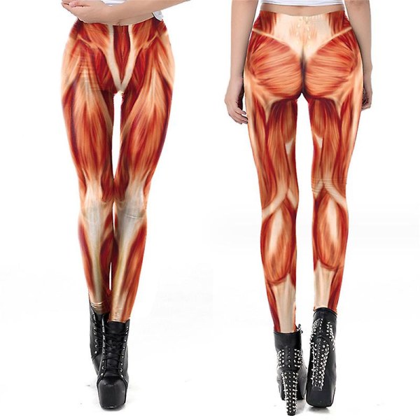 Kvinnor Halloween 3d Muscle Print Costume Skinny Catsuit Stretch Jumpsuit Bodysuit LEGGINGS L