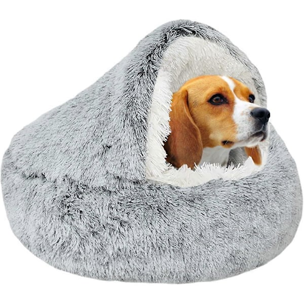 Myk Plysj Beroligende Seng for Hunder opptil 10kg, Vaskbar Anti-Angst Hundeseng, Egnet for Små og Mellomstore Hunder, (65cm, Grå - Lang Luv) Grey