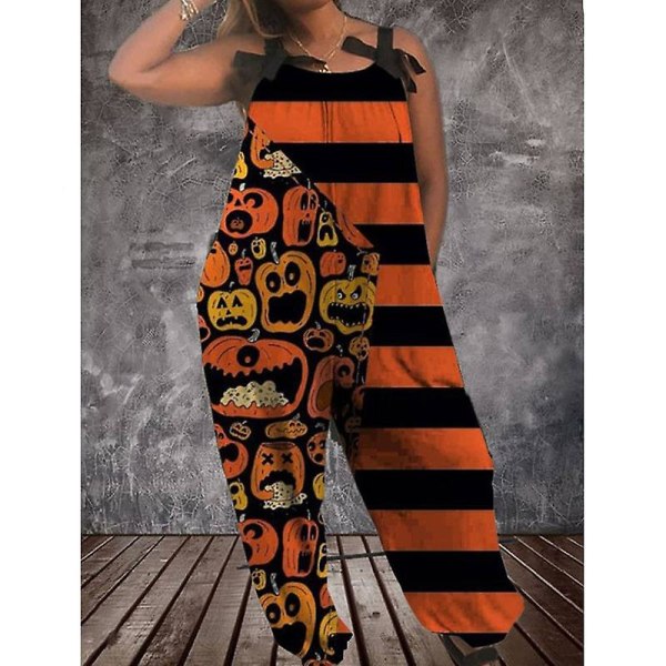 Halloween Bat Pumpkin Ghost Söt print dam Jumpsuits Rompers Overalls One Piece Linne Casual Jumpsuits för kvinnor style 4 M