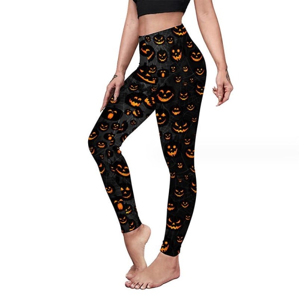 Kvinnor Halloween Leggings Pumpkin Skull High Waist Kostym Legging style 7 M