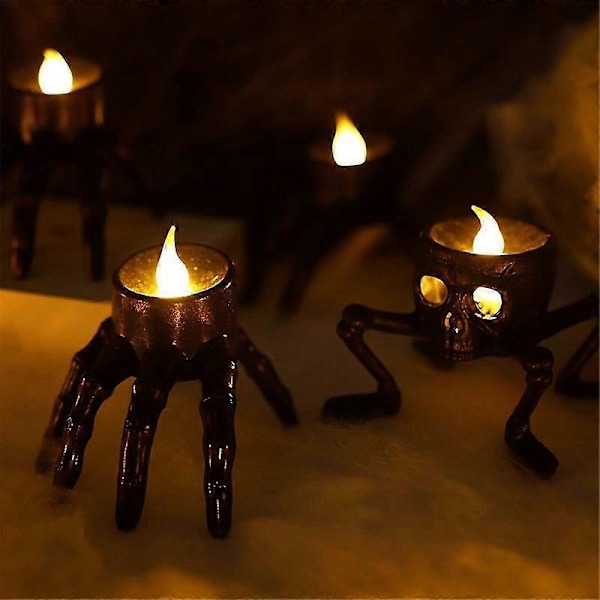 Halloween Skelett Handlampa, LED Elektronisk Ljusstake, Flamlös Ljusstake, Skräck Halloween Inredning B