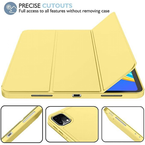 iPad Pro 12.9 tuumaa 5. sukupolvi / 4. sukupolvi (2021 ja 2020) Yhteensopiva Älykäs Unitoiminto Kynäpaikalla PU-nahkapäällysteinen Premium-tablettikotelo (Keltainen)