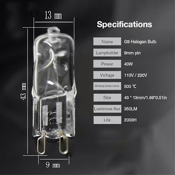 G9 Ovnslampe Høytemperaturbestandig Holdbar Halogenpære Lampe For Kjøleskap Ovner Vifter 40w-