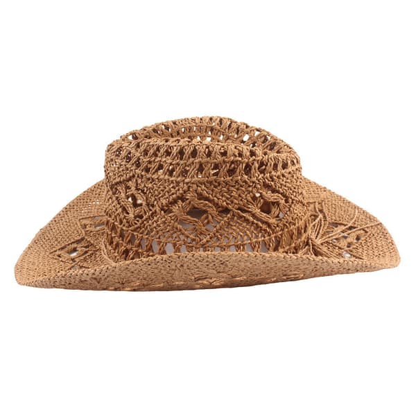 Beige stråcowboyhat, gennembrudt bredskygget solhat. Khaki