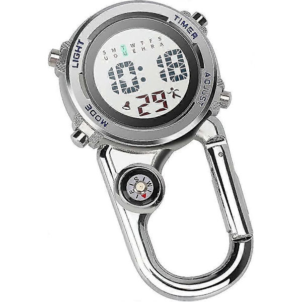 Karabinhage Ur Digital Clip-On Quartz Ur Multifunktionel Karabinhage Lommeur Lysende Urskive Kompas Karabinhage Ur Med Kompasblå