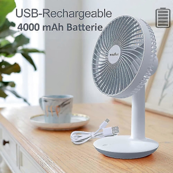6 tuuman Acsergery pieni USB-pöytätuuletin langaton, 4 nopeutta, 4000 mAh ladattava akku lahjaksi