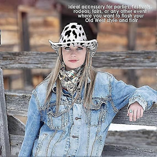 Cowboyhatt för män med komönster, vit/svart - Tema, för vilda västern-festtillbehör