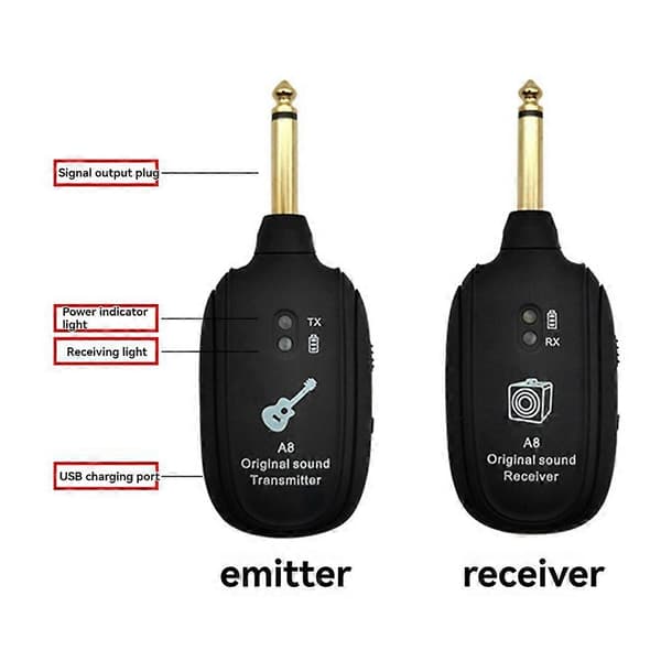 UHF Trådløst Gitar System Sender Mottaker Innebygd Batteri
