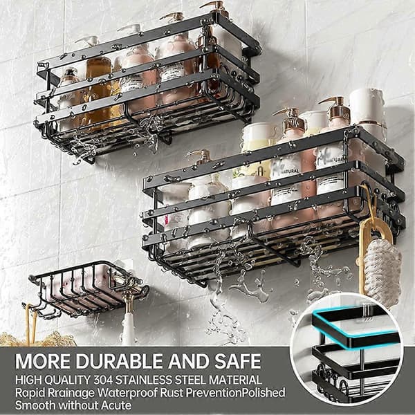 Stort bærende opbevaringsstativ til badeværelsessæbe, pladsbesparende organiseringsstativ til bruseren 3 Piece Storage Rack
