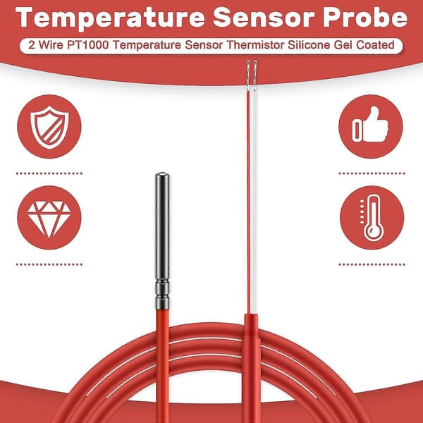 2-tråds PT1000 Temperatursensor Termistor Silikon Gelbelagd 1,5 Meter Sond 45mm x 5mm -50-180